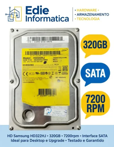 Hd Samsung 320gb Sata HD322hj 7200 rpm 3.5 Desktop Usado