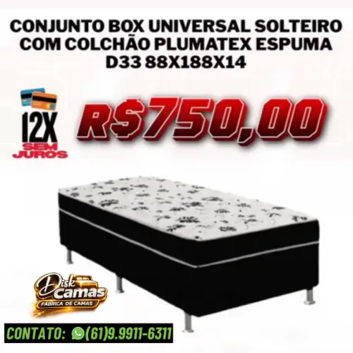 Conjunto Box Universal Solteiro + Colchão Plumatex - Direto de Fábrica!
