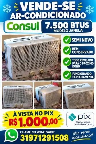 VENDE-SE AR CONDICIONADO DE PAREDE CONSUL SEMI NOVO, REVISADO E LIMPO PARA O NOVO DONO
