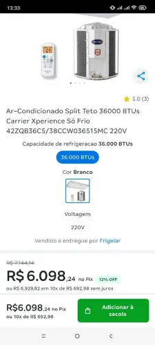 Ar condicionado 36 mil BTU's