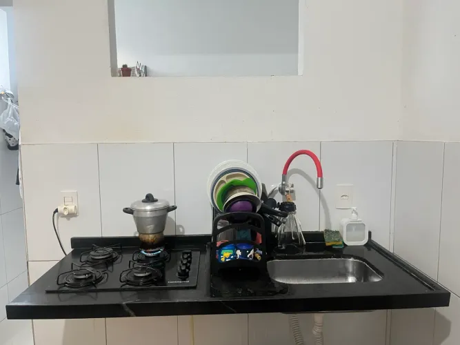 Pia mármore com cooktop 