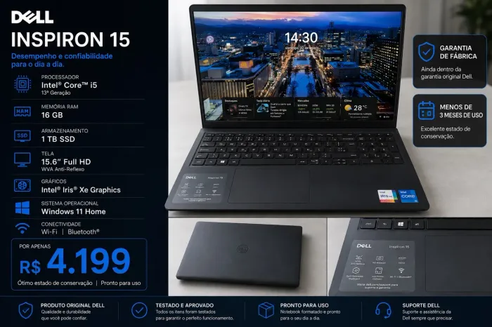 Dell Inspiron 15 | i5 13ª Geração | 16GB RAM | 1TB SSD | Garantia Dell