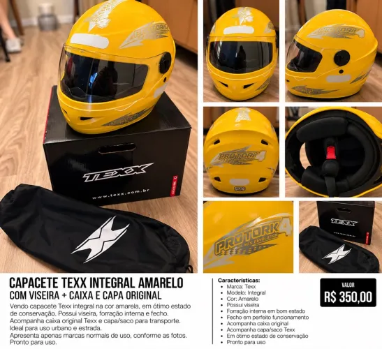Capacete Texx Integral Amarelo com Viseira + Caixa e Capa Original