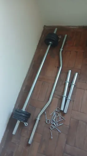Kit halteres barra e barra W ocas com 14 kilos de anilhas e presilhas
