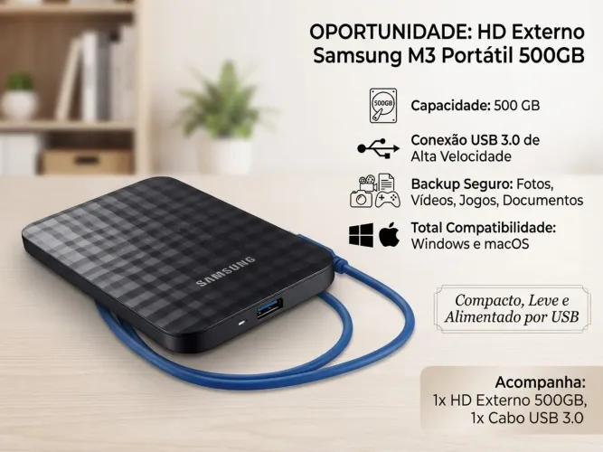 HD Externo Samsung M3 Portable 500GB USB 3.0