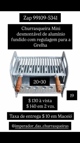 Churrasqueira Mini Desmontável de Alumínio fundido com regulagem para a Grelha
