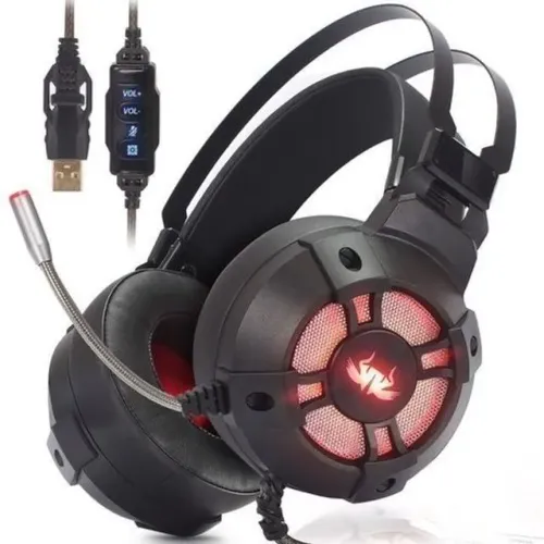 Fone De Ouvido Headset Gamer Iluminação 7cores Usb +p2 Duplo Kirin EJ-G11