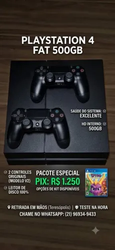 PlayStation 4 PS4 Fat 500GB + 2 Controles + Jogo Spyro