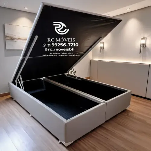 Cama Box Baú Super King 1.93x2.03 Bipartido Blindado com Pistão a Gás
