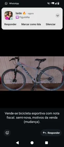 Vende-se bicicleta esportiva com nota fiscal. semi-nova, motivos da venda (mudança).