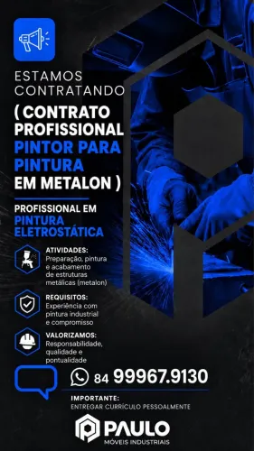 ? ESTAMOS CONTRATANDO PROFISSIONAL PARA PINTURA ELETROSTÁTICA