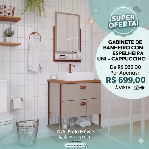 Gabinete para Banheiro Uni com Espelheira, 100% MDF - MGM Moveis