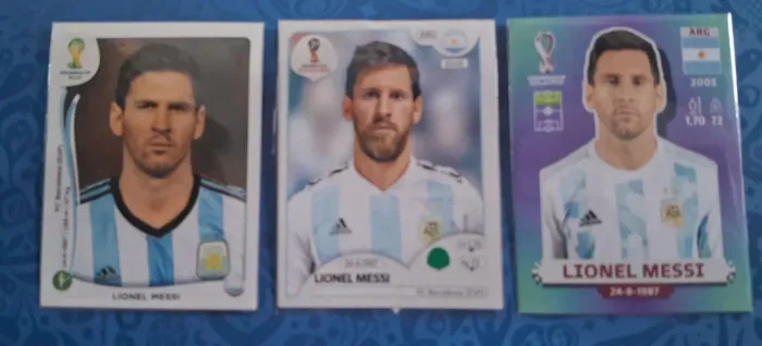 Trio figurinhas Craques das Copas 2014, 2018 e 2022- Lionel Messi-