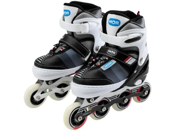 Patins Inline MOR Infantil/Juvenil Preto e Azul Ajustável - Tamanho 26-33