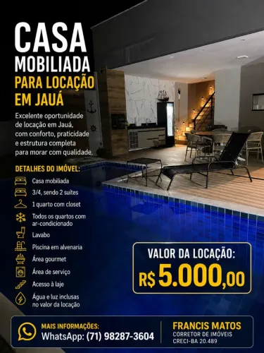 CASA MOBILIADA PARA LOCAÇÃO EM JAUÁ