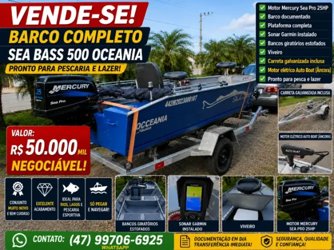 BARCO COMPLETO OCEANIA SEA BASS 500 + CARRETINHA