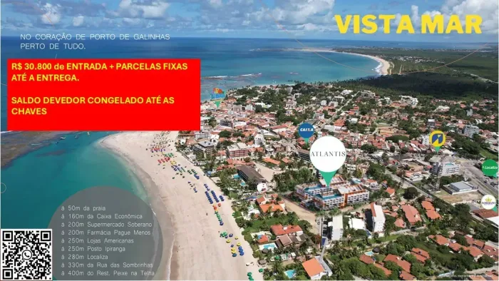 PORTO DE GALINHAS - Flat com 29m² a 50m das piscinas naturais e 80m do centro de Porto