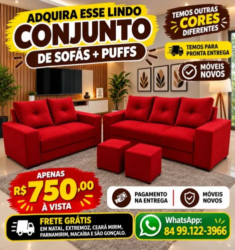 Vende se conjuntos de sofás e puffs, frete gratuito em Natal e região de Natal.
