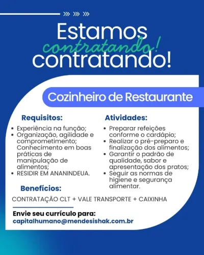 Cozinheiro de Restaurante - Ananindeua