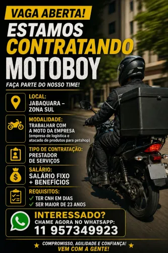 Vaga de motoboy com a moto da empresa.