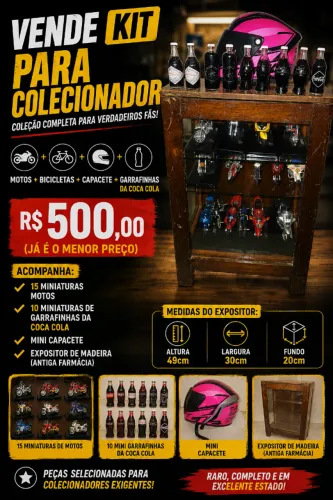 Coleção de motos em miniatura com Expositor de madeira maciça - NOVA PARNAMIRIM-RN