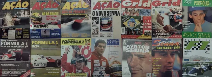 Revistas relacionadas ao Ayrton Senna e a F-1 com 12 exemplares - Anos 80/90 - Raridades