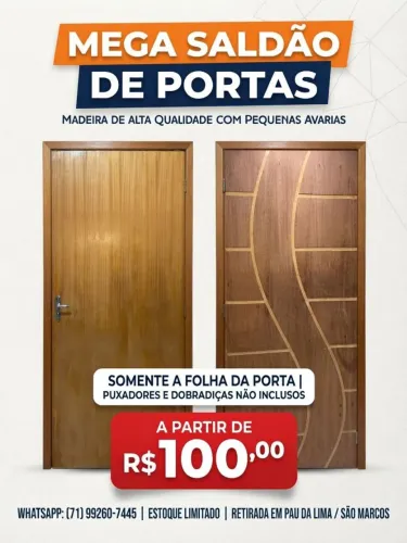 Folhas de Porta de Madeira Semi Oca com Pequenas Avarias - A partir de R$ 100<br>