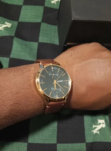 ?Relógio Orient Masculino Dourado Multifunção - Couro / Conservado