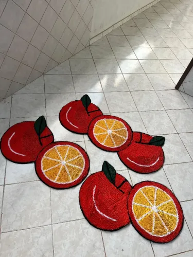 Jogo de Tapete fru frru para cozinha - laranja