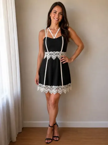 Vestido Feminino Preto com Bojo e Renda | Tamanho M | Excelente Estado