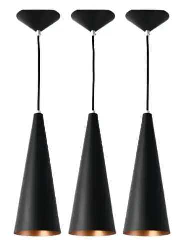 KIT 3 LUMINÁRIAS PENDENTE ALUMINÍO PRETO E COBRE