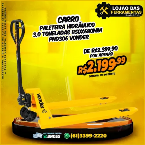 Carro Hidráulico Paleteira 3,0 Toneladas 1150X680MM PND306 Vonder