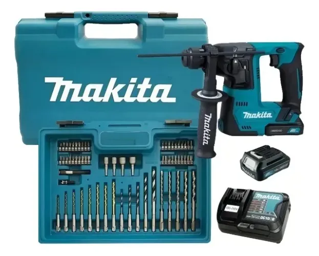 Martelete Rotativo Makita 12v 710w com 65 acessorios e 2 baterias HR140DWYE1