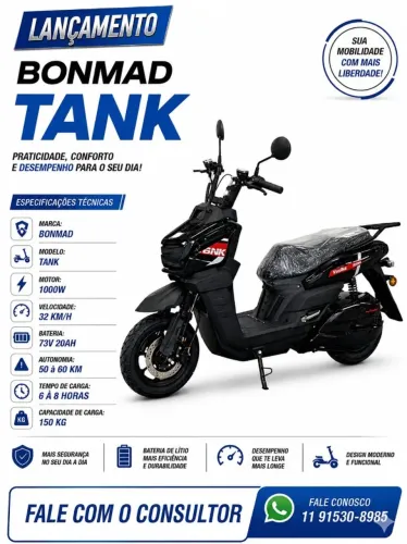 Moto Elétrica TANK 1000W 73,6V 20Ah 0KM