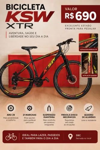 Bicicleta KSW XTR Aro 29 21 Marchas Freio a Disco - R$ 690