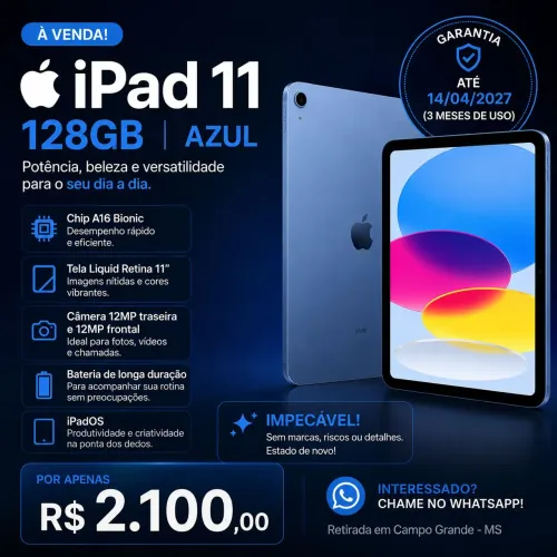 iPad 11 impecável, apenas 3 meses uso 