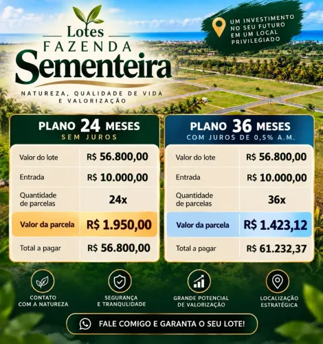 Terreno 480m² em União dos Palmares | Entrada + 36x