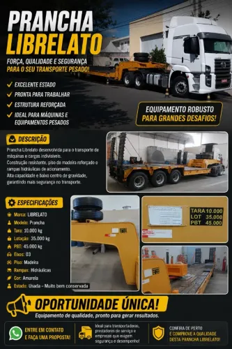 Prancha Librelato para transporte de máquinas e equipamentos