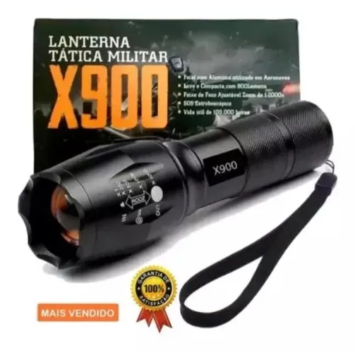 Lanterna X900 Zoom Tática Aventura Sos Recarregável
