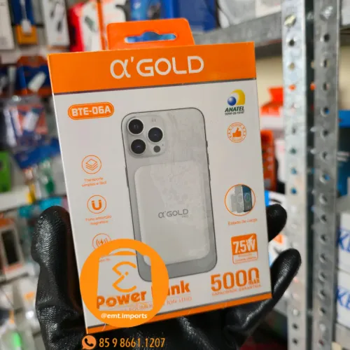 Power Bank Magnético Indução 5000mAh Carregador Turbo 7.5w A'Gold