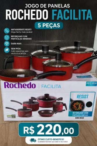 Jogo de panelas Rochedo Facilita 5 peças