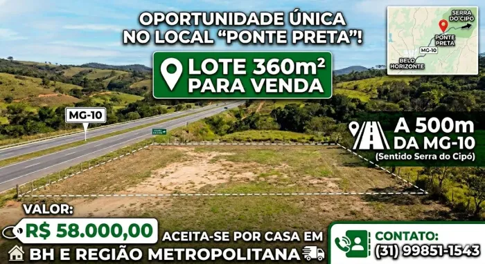 Lote 360m² - Ponte Preta (Jaboticatubas), Serra do Cipó 