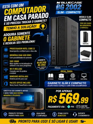 PC Slim Compacto i3 + SSD 128GB + Wi-Fi