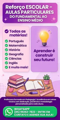 REFORÇO ESCOLAR PARTICULAR NA SUA CASA/AULAS PARTICULARES.