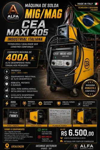 Máquina de Solda MIG MAG CEA MAXI 405 Industrial Italiana 400A Trifásica