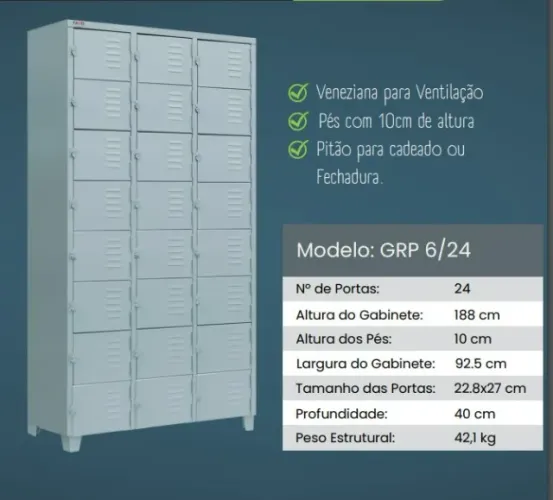 Armário de Aço 24 Portas - GRP6/24 - Armário de Aço - Roupeiro de Aço