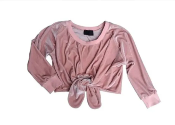 Blusa de Veludo Rosê com Nó Frontal Andrea Bogosian