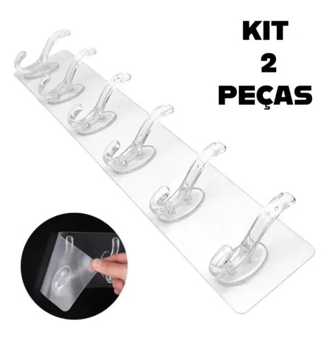 Kit de Ganchos Adesivos Transparentes - 2 Peças