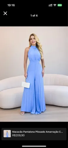 Macacão Pantalona Plissado Azul com Amarração