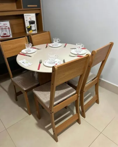 Mesa de Jantar Conjunto 4 Cadeiras Tampo Redondo MDF (Novo) Entrega Grátis!